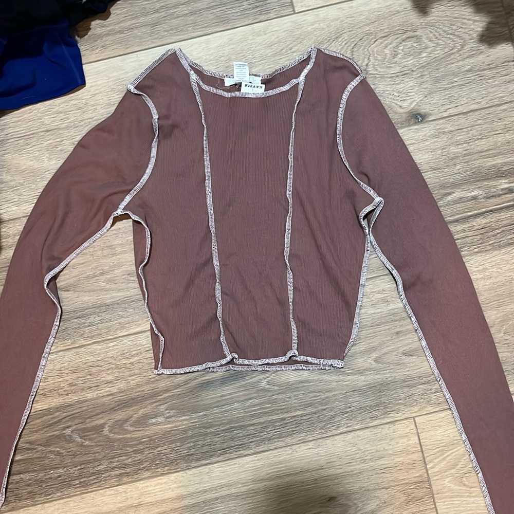 Brown shirt exposed seam tee size small